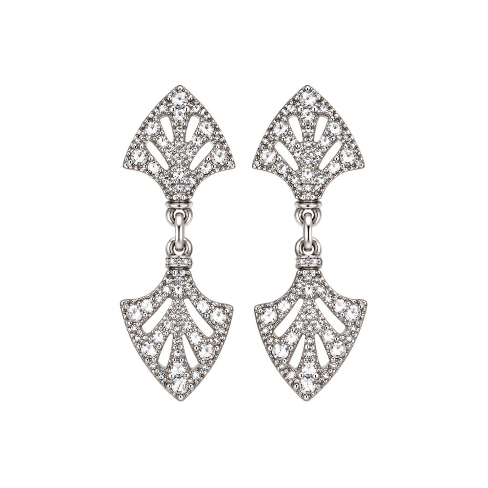 Christian Dior Vintage Silver Crystal Rhinestone Filigree Fan Drop Earrings